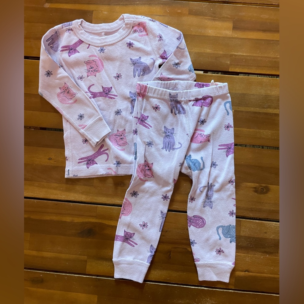 HANNA ANDERSSON Purple Kitty Cat Moon and Back Long John Pajamas (Sz 85/2T)